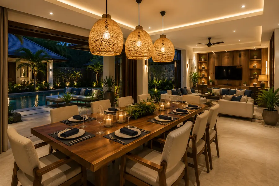 Dining room set for a meeting dinner